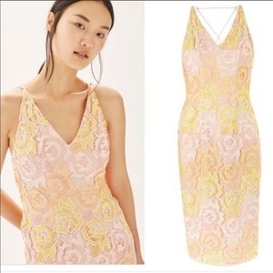 TOPSHOP Pink and Yellow Lace Midi Dress Size 6